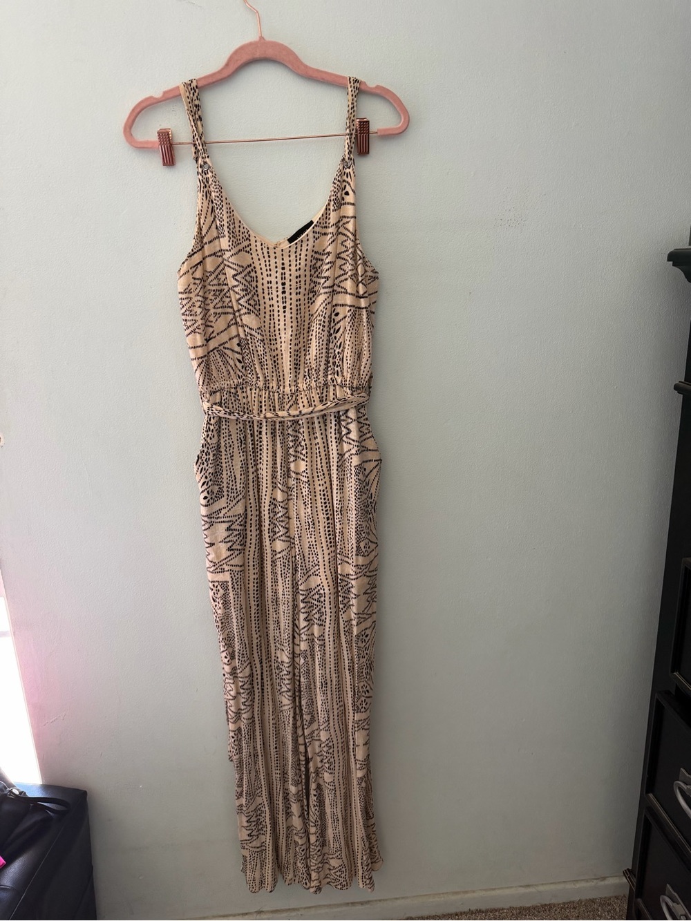 VICI Black and Tan Dotted Print Wide-Leg Jumpsuit - Size Small